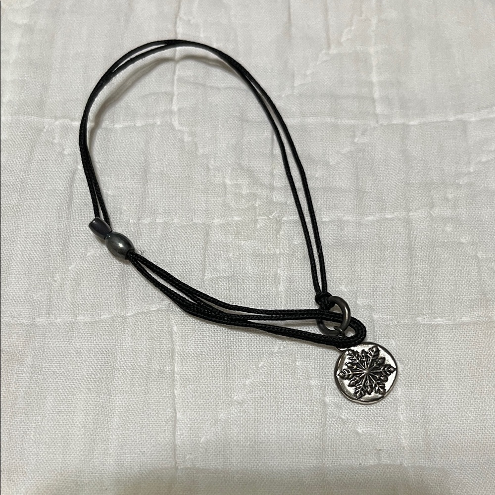 Alex and Ani Black Cord Bracelet with Silver Snowflake Charm